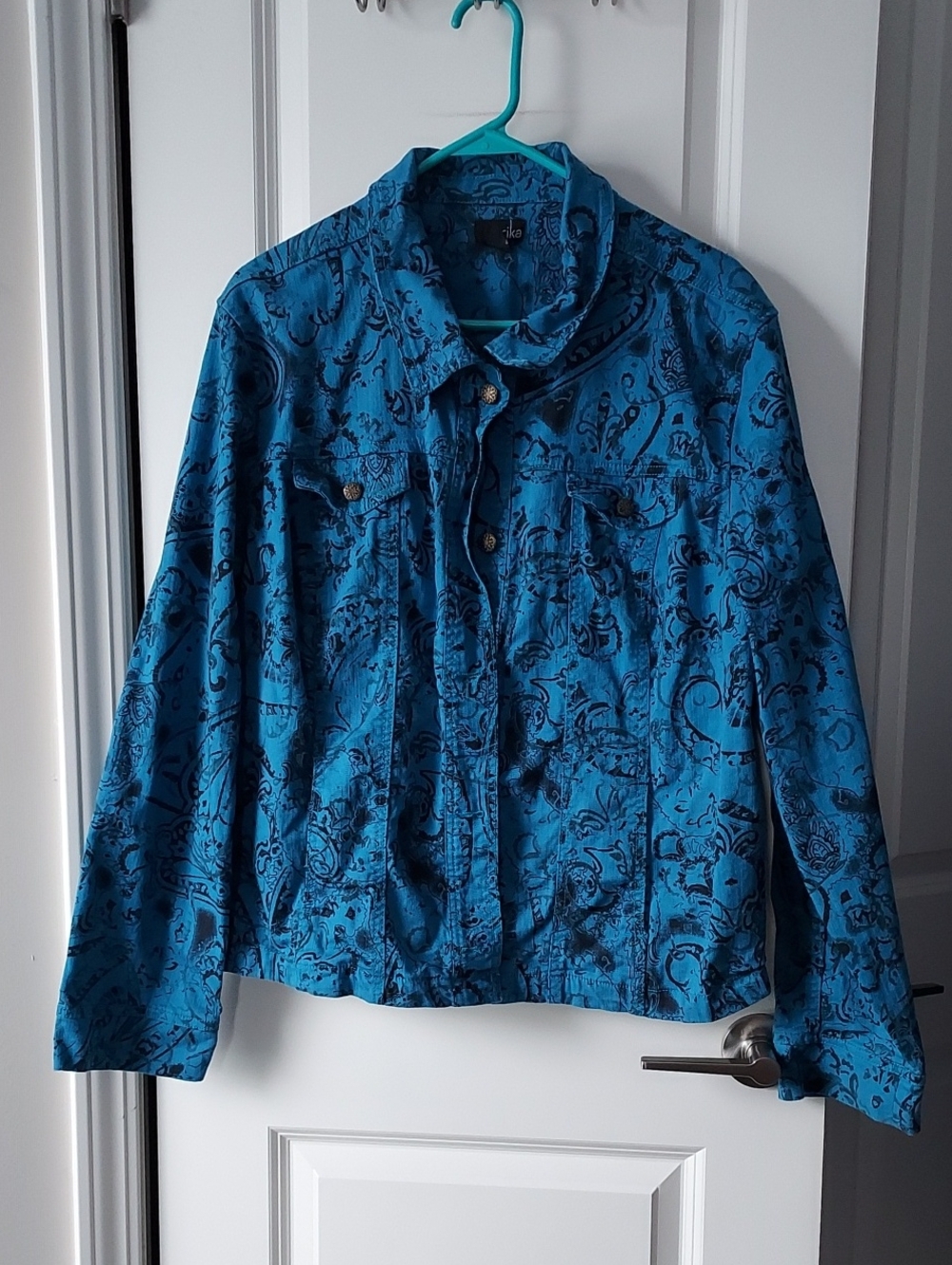 Erika Blue Patterned Button-Up Jacket